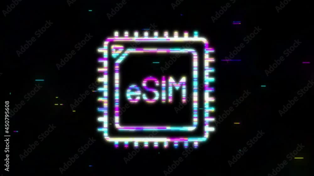 Poster esim embedded sim card icon symbol concept. new chip mobile cellular communication technology. motio