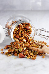 Homemade granola with nuts and seeds for breakfast.