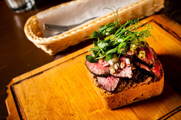 Festive appetizer with dick and vegetables