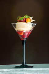 Martini styled dessert with fruits