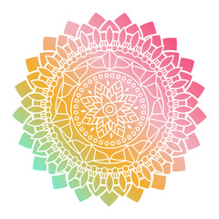 Gradien color mandala ornament outline pattern. Indian geometric art graphic for meditation. Isolated vector illustration.