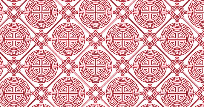 Animation traditional japanese  texture. Oriental Traditional geometric red patterns on white screen. Abstract background for Chinese new year. 4k graphic motion
