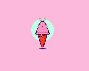 Rabbit and carrot ice cream doodle design