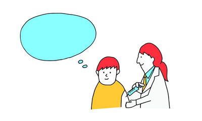 ワクチンの注射を受ける男性と吹き出し