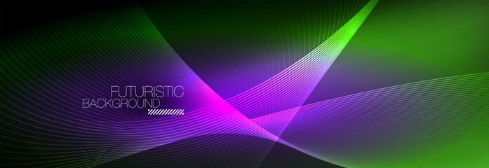 Abstract neon glowing light in the dark with waves. Shiny magic energy and motion concept, vector abstract wallpaper background