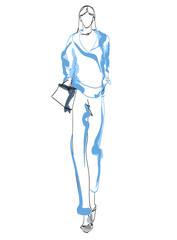 Fototapeta premium Young beautiful woman in summer clothes. Sale concept. Hand-drawn fashion illustration