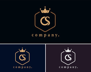 Creative letter CS, C and S graceful logo. Elegant emblem and beautiful calligraphy. The hexagonal vintage symbol for book design, brand name, business card, restaurant, boutique, hotel, cafe, badge.