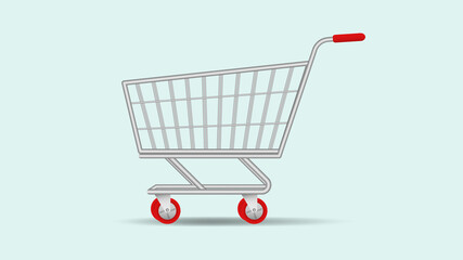 Supermarket Shopping  cart trolley.  Empty Shopping trolley  side view illustration. 