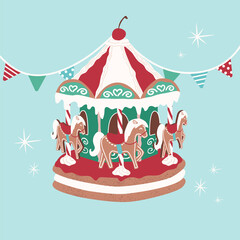 Holiday gingerbread carousel biscuit, sweet desserts for fabric, linen, textiles and wallpaper © Christiana