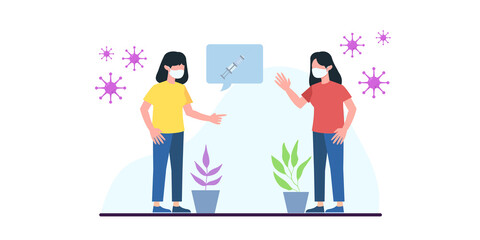 Coronavirus vaccination, doctor injecting a patient, getting first shot of covid vaccine in arm muscle. Medical doctor in protective suit and mask, process of immunization against covid-19, vector