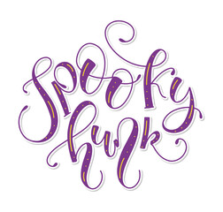 Spooky hunk, purple lettering, colored vector illustration isolated on white background