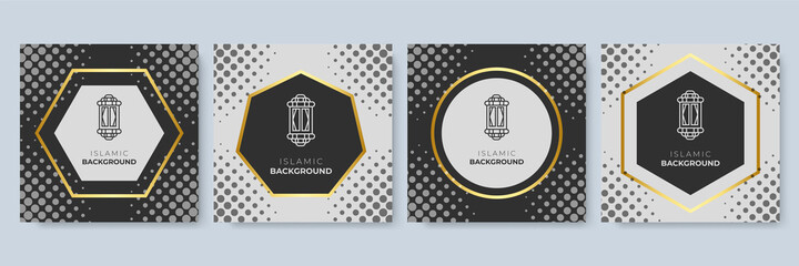 Islamic ramadan sale instagram social media post template.  Beautiful Set Social Media Post Template of Ramadan Kareem with mosque, moon, stars, crescent, ornament. Perfect for banner, invitations