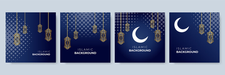 Islamic ramadan sale instagram social media post template.  Beautiful Set Social Media Post Template of Ramadan Kareem with mosque, moon, stars, crescent, ornament. Perfect for banner, invitations