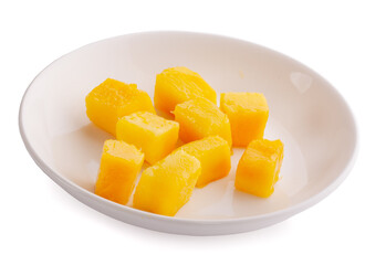 mango cube slices isolated on the white background