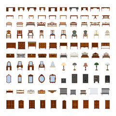 Set of antique furniture. Detailed interior objects.