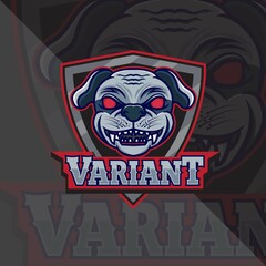 dog with shield mascot esport logo design logo template, tshirt team.