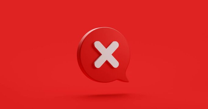 Red cross check mark icon button and no or wrong symbol on reject cancel sign button negative checklist background with decline option box. 3D rendering.