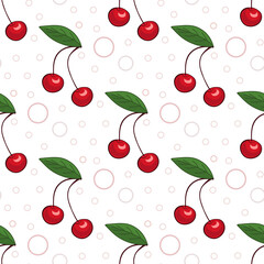 Seamless pattern red cherry and pink circles on white background vector illustration