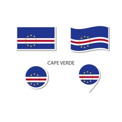 Cape Verde flag logo icon set, rectangle flat icons, circular shape, marker with flags.