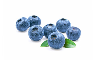 Blueberry isolated on white background. Blueberry macro photo. Blueberry with leaves. With clipping path. Close-up