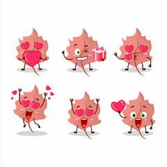 Pink maple cartoon character with love cute emoticon