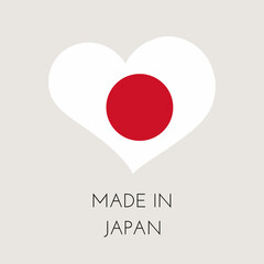 Heart shaped label with Japanese flag. Made in Japan Sticker. Factory, manufacturing and production country concept. Vector stock illustration