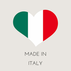 Heart shaped label with Italian flag. Made in Italy Sticker. Factory, manufacturing and production country concept. Vector stock illustration