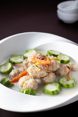 Delicious Chinese food, Luffa meatball soup
