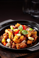 Delicious Chinese cuisine, chicken casserole with sauce
