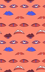 Seamless vector pattern with eyes and mouths. Halloween abstract repeat