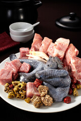 Delicious Chinese cuisine, raw material of black chicken soup
