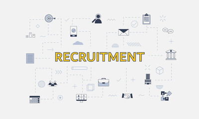 recruitment concept with icon set with big word or text on center
