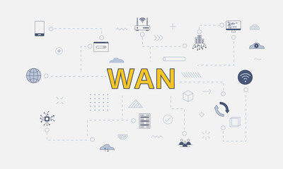 wan wide area network concept with icon set with big word or text on center - obrazy, fototapety, plakaty