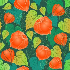 Seamless plant pattern with physalis