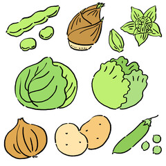墨絵風の春の食材のベクターイラストのセット
