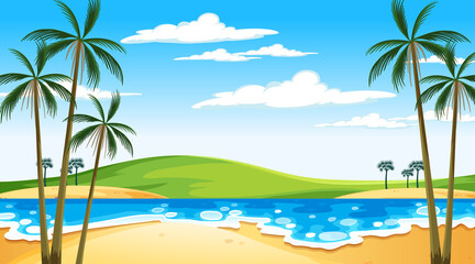 Fototapeta na wymiar Beach Daytime Landscape Scene With Sky Background