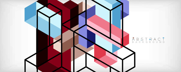 Abstract background. 3d cubes, cubic elements and blocks. Techno or business concept for wallpaper, banner, background, landing page
