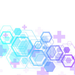 Abstract medical background DNA research, molecule, genetics, genome, DNA chain. Genetic analysis art concept with hexagons, lines, dots. Biotechnology network concept molecule, illustration