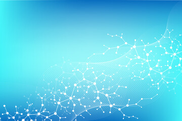 Abstract medical background DNA research, molecule, genetics, genome, DNA chain. Genetic analysis art concept with hexagons, lines, dots. Biotechnology network concept molecule, illustration