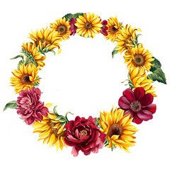 Obraz premium Watercolor sunflower bouquet isolated on white