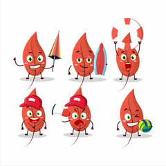 Happy Face dried leaves cartoon character playing on a beach