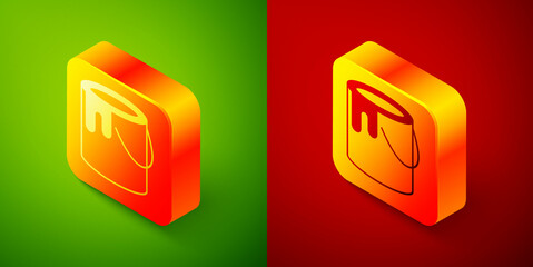 Isometric Paint bucket icon isolated on green and red background. Square button. Vector
