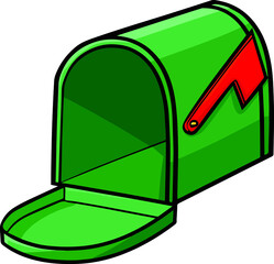 Funny green classic mailbox in simple doodle style