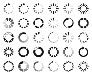 Loading icon, buffering and loader web interface symbol. Circle progress bar, website download progression, reboot icon vector set. Uploading rotating round process, different elements - obrazy, fototapety, plakaty