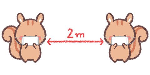 ソーシャルディスタンスのマスクりす（文字入り）