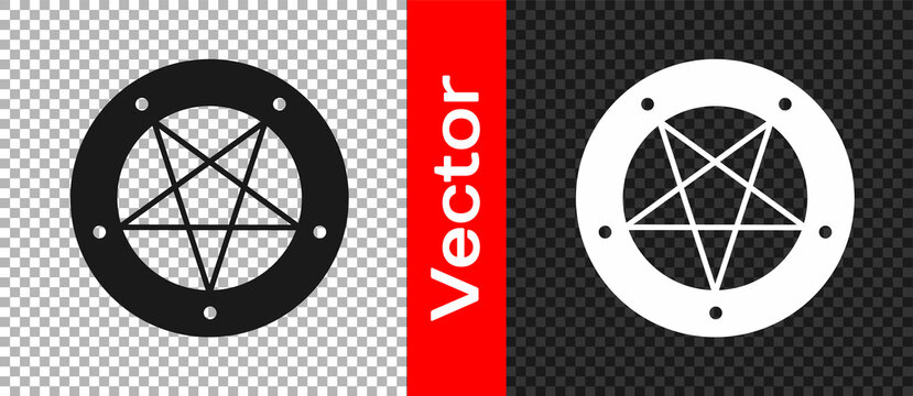 Black Pentagram in a circle icon isolated on transparent background. Magic occult star symbol. Vector