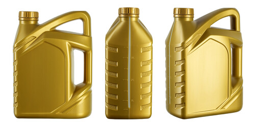 Set of plastic canisters gold colors isolated on white background.