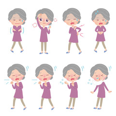 高齢者女性　体調不良　イラストセット
