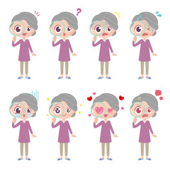 高齢者女性　虫眼鏡　イラストセット
