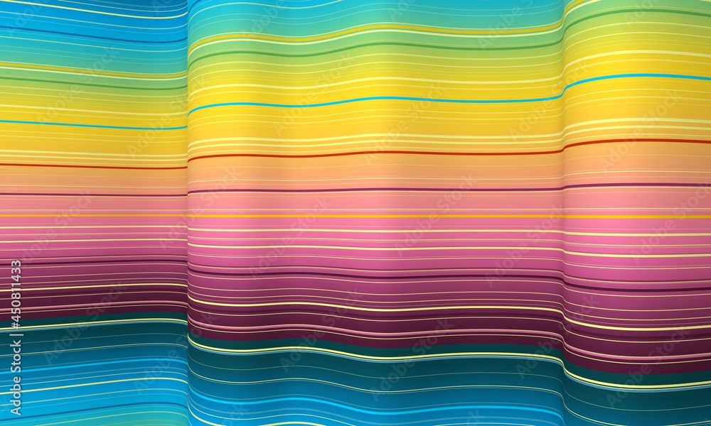 Wall mural geometry abstract background with stripes on waved surface